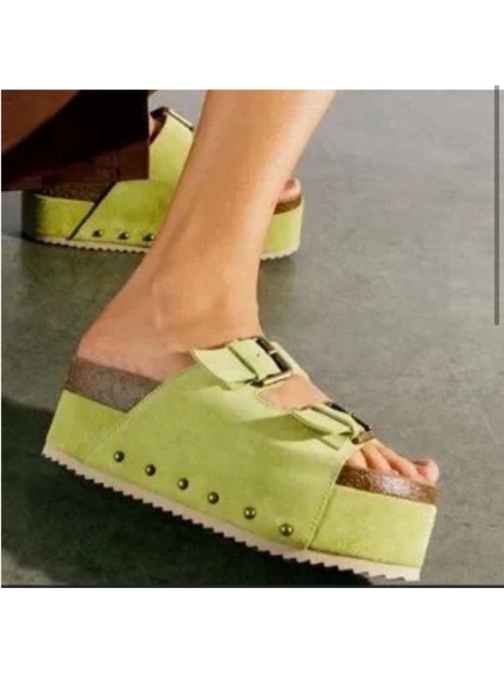 New Free People Rule Breaker Platform Sandals Green Suede EUR 37